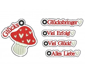 Stickdatei - Anhänger Set ITH Glücksbringer Pilz